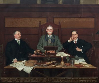 G. Blackall-Simonds (Erster Meister), mit Gerald Horsley und Mervyn Macartney, Vorsitzender des 25. Jahrestreffens der Art Worker